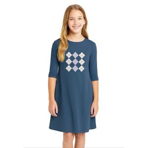 Girls Tottini 1/2 Sleeve Blue Argyle Dress Size 12